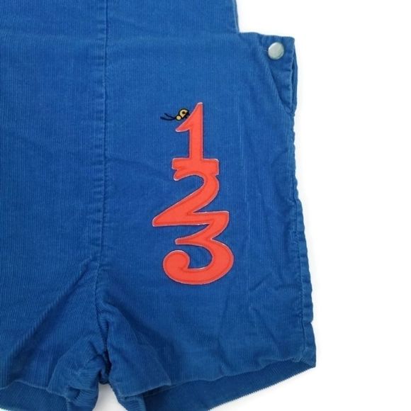 Vintage Grace 60s Toddlers 4T Blue Corduroy‎ Overalls Shortalls 123 Patch - Picture 7 of 9
